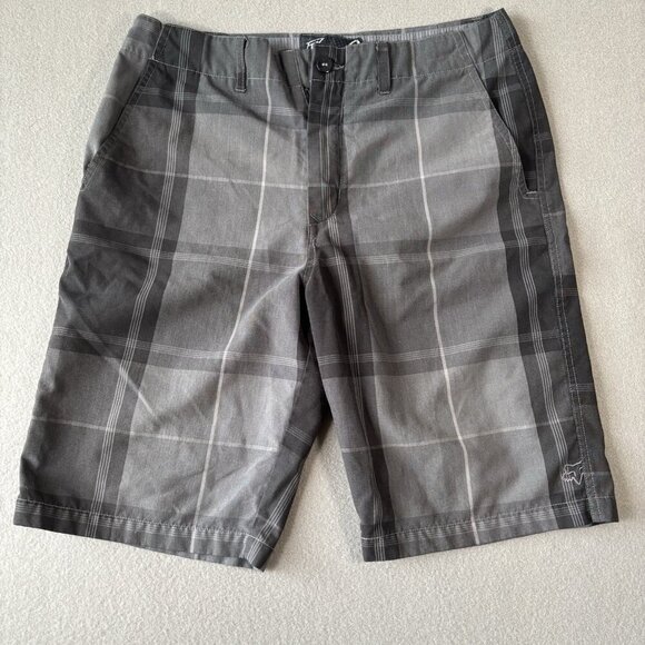 Fox Shorts Mens 33 Chino Gray Black Plaid Motocross MX Dirtbike Racing Bermuda - Picture 1 of 13